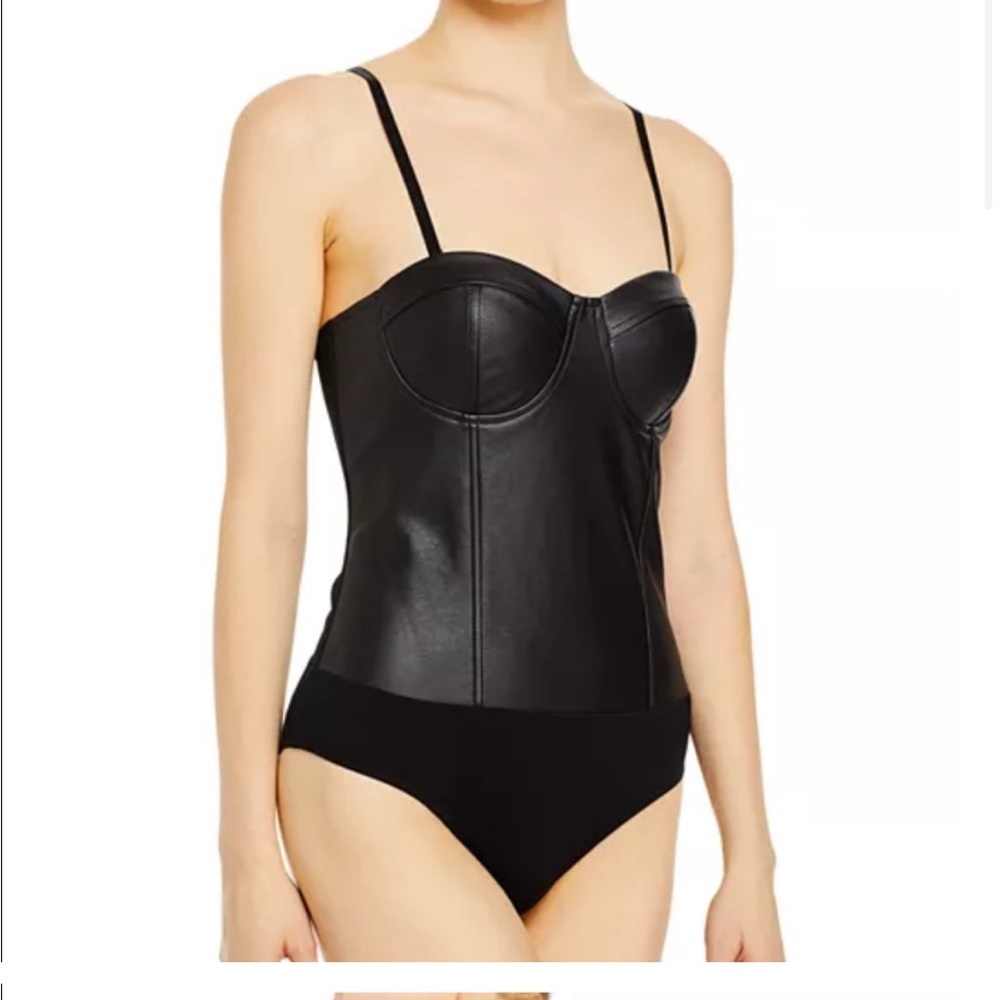 Aqua Faux-Leather Bustier Bodysuit NWT - Size Small